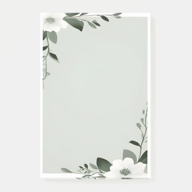Bloco De Notas Flower Overlay Border in Sage Green (Frente)