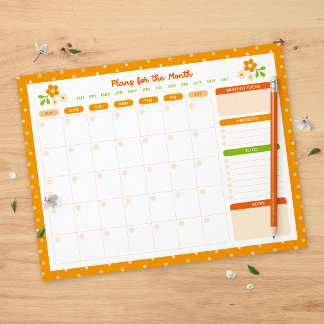 Bloco De Notas Flower Polka Dots Monthly Sunday Start Planner