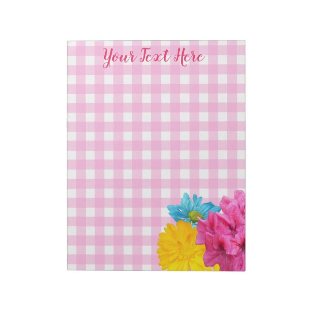 Bloco De Notas Flowers and Pink Gingham (Invertido)
