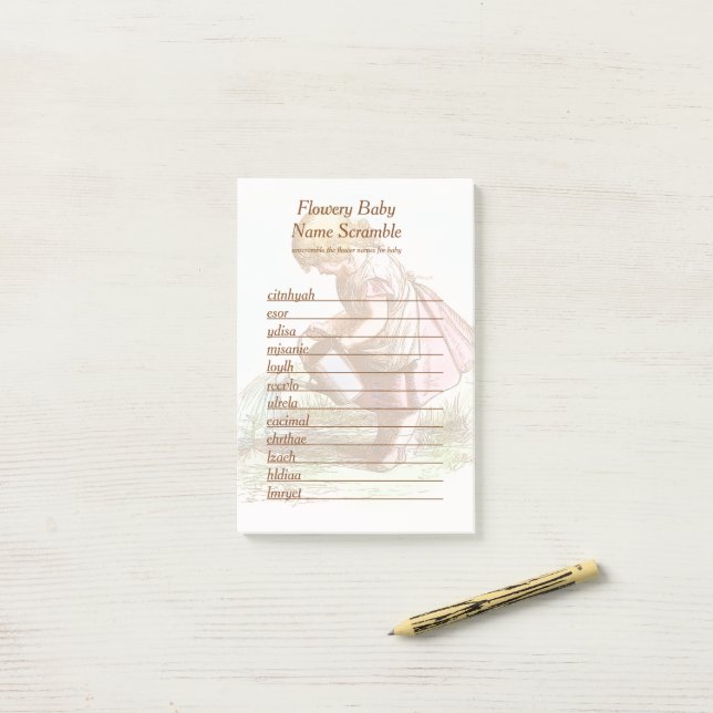 Bloco De Notas Flowery Baby Name Scramble Chá de fraldas Word Gam (Na mesa)