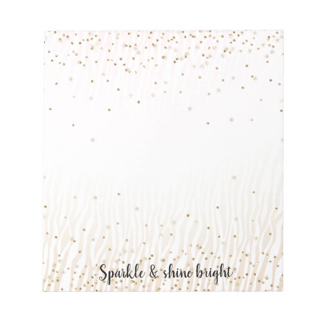 Bloco De Notas Flush White Cream Zebra Dourada Confetti Sparkle (Frente)