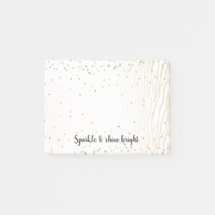 Bloco De Notas Flush White Cream Zebra Dourada Confetti Sparkle  