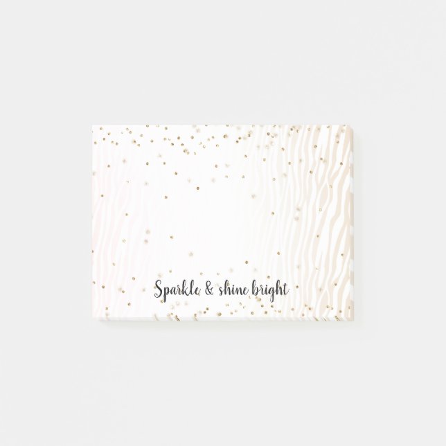 Bloco De Notas Flush White Cream Zebra Dourada Confetti Sparkle   (Frente)