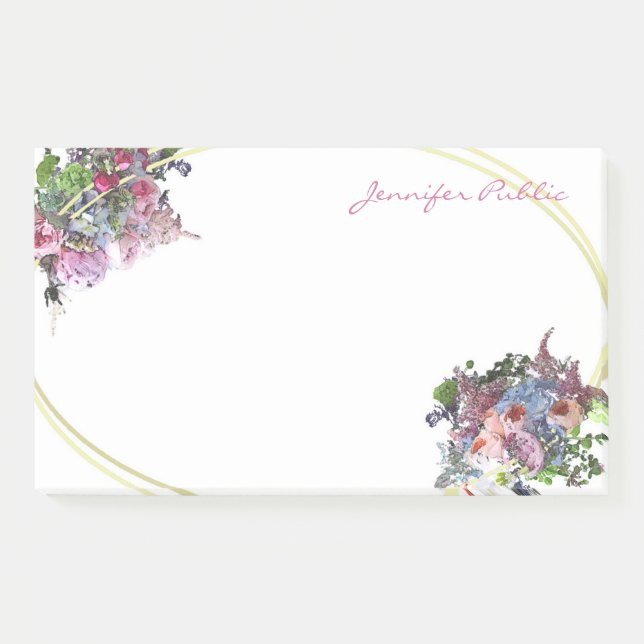 Bloco De Notas Flutuantes de Aquarela com Script de Mão Dourado M (Frente)