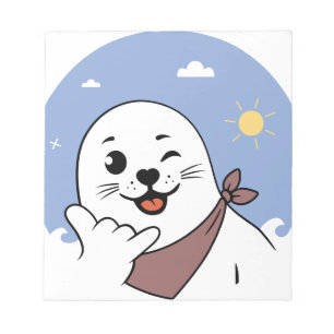 Bloco De Notas Foca Piscando de Olho Vestindo Bandana Fazendo Sin