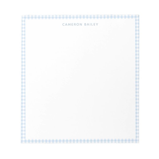 Bloco De Notas Fofo Personalizado Xadrez Gingham Azul Claro (Frente)
