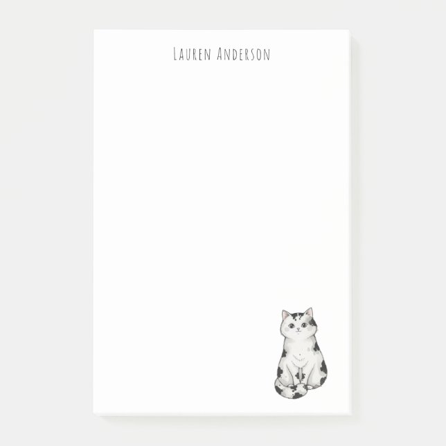 Bloco de notas fofo preto e branco com gato capric (Frente)