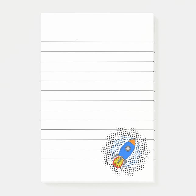 Bloco De Notas Foguete de desenho animado com tons de cinza da ga (Frente)
