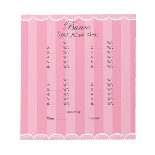 Bloco De Notas Folha de Bunco Rosa para Senhoras (Frente)