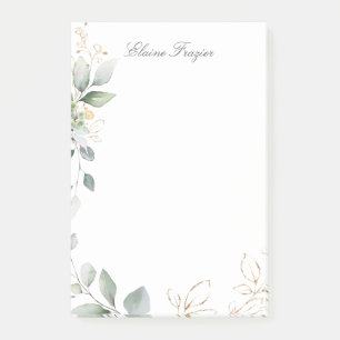 Bloco De Notas Folhagem verde e dourada em aquarela