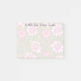 Bloco De Notas Folhagem Verde Flores Rosa Estilizadas