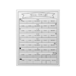 Bloco De Notas Folhas de Guia de Itens Mágicos