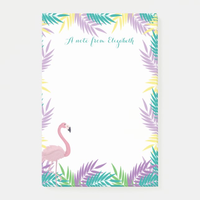 Bloco De Notas Folhas de Palmeira Flamingos Rosa (Frente)