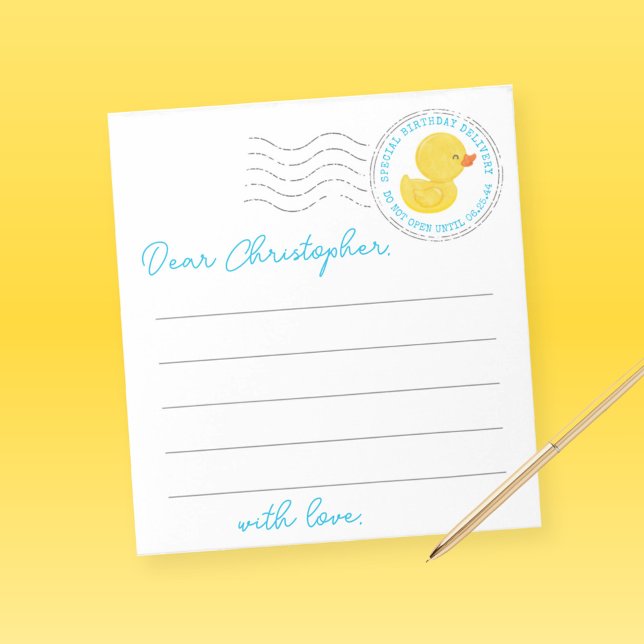 Bloco De Notas Folhas de primeiro aniversario de Pato de Borracha (Watercolor Rubber Duck Time Capsule First Birthday or Wishes for Baby Note Sheets)