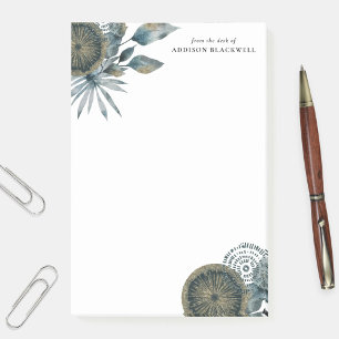 Bloco De Notas Folhas Douradas Geométricas De Azul Teal Da Mesa D