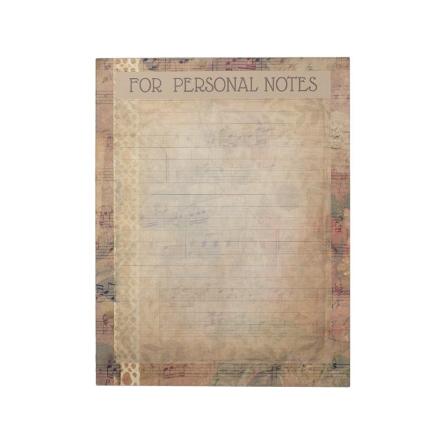 Bloco De Notas Folhas, rosas e notas de música antigas, efêmeras (Invertido)