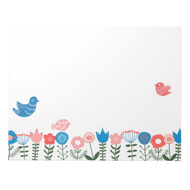 Bloco De Notas Folk Art Birds and Flowers Notepad (Frente)