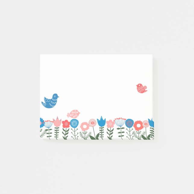 Bloco De Notas Folk Art Birds and Flowers Post-it® Notes (Frente)