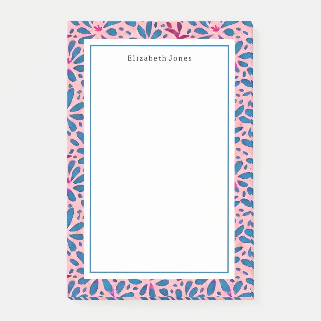 Bloco De Notas Folk Art Pink and Blue Floral (Frente)