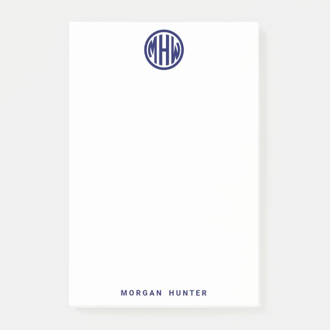 Bloco De Notas Fonte Monograma Círculo Navy Branco DIY BG (Frente)