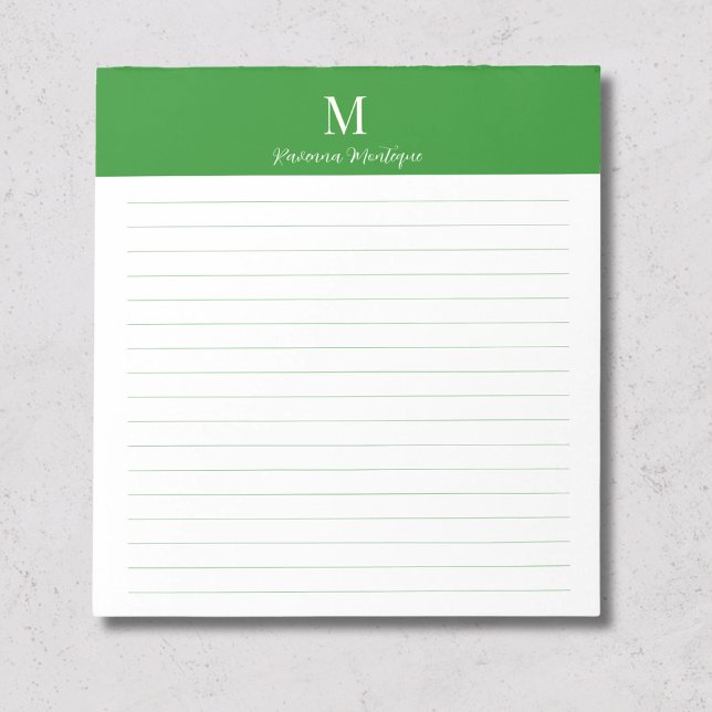 Bloco De Notas Forest Green Classic Personalized Monogram Lined (Criador carregado)