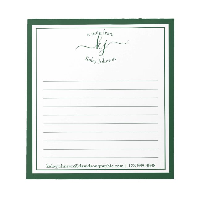 Bloco De Notas Forest Green Script Name From The Desk Of Notepad (Frente)