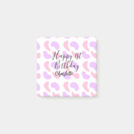 Bloco De Notas Formas abstratas rosa roxo feliz 1º aniversário na