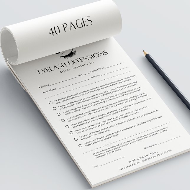 Bloco De Notas Formulário de Consentimento para Extensão de Cílio (Eyelash Extension Forms Lash Consent Form, 40 Pages Notepad)