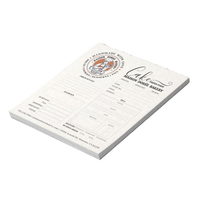 Bloco De Notas Formulário de Encomenda de Bolo do Chef de Pastela (Invertido)