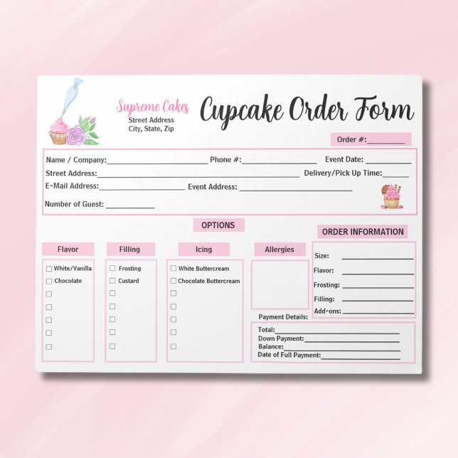 Bloco De Notas Formulário de Encomenda de Cupcakes com Rolinho de (Criador carregado)