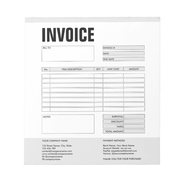 Bloco De Notas Formulário de fatura Cotação comercial Adicionar l (Frente)