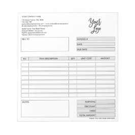 Bloco De Notas Formulário de fatura Cotação comercial Adicionar l