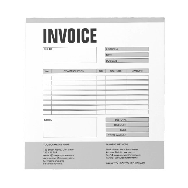 Bloco De Notas Formulário de fatura Cotação comercial Adicionar l (Frente)