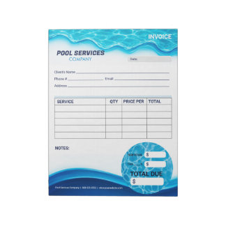 Bloco De Notas Formulário de Fatura de Serviços de Piscina