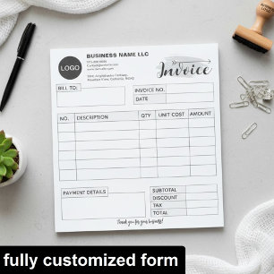 Bloco De Notas Formulário de fatura personalizado com logotipo, P
