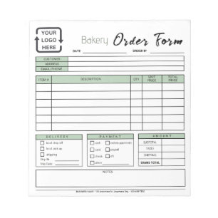 Bloco De Notas Formulário de Ordem Verde de Café de Bakery Modern