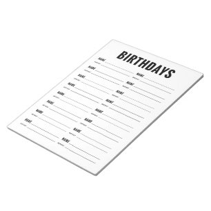 Bloco De Notas Formulário de organização dos aniversários