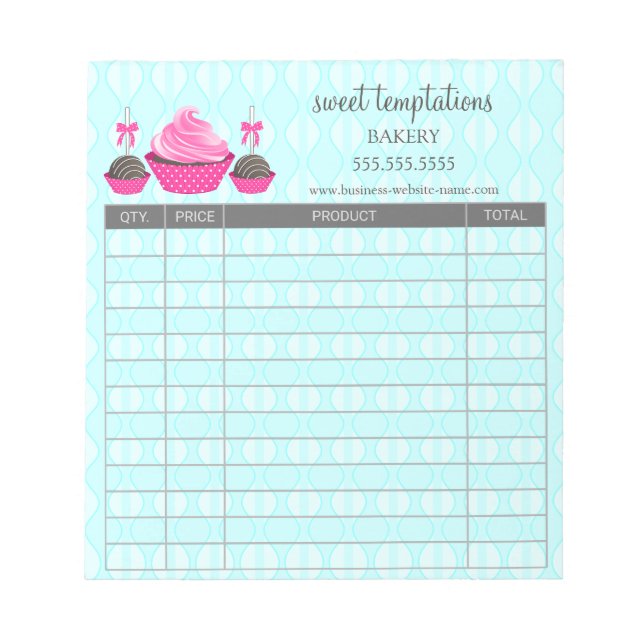 Bloco De Notas Formulário de Pedido e Recibo de Cake Pops e Cupca (Frente)