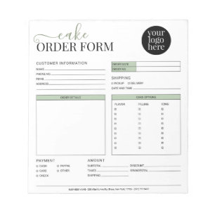 Bloco De Notas Formulário de pedido verde para Cupcake de bolo mo