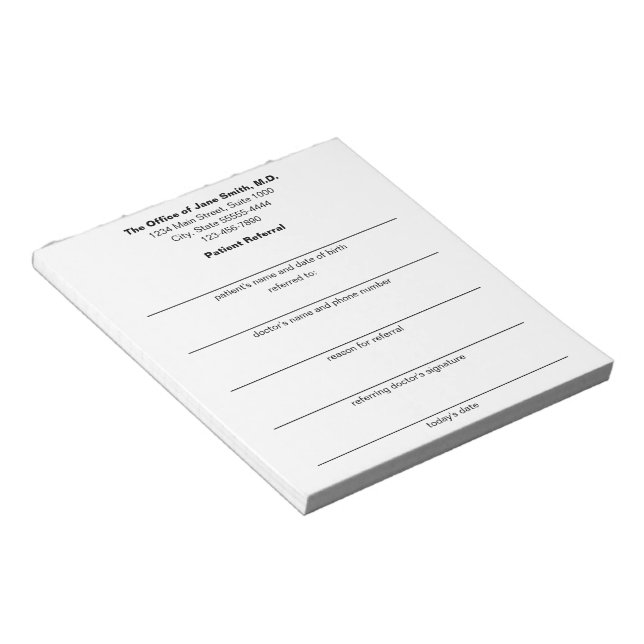 Bloco De Notas Formulário de Referência de Paciente - Consultório (Inclinado)