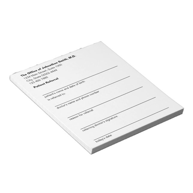 Bloco De Notas Formulário de Referência de Paciente para Consultó (Inclinado)