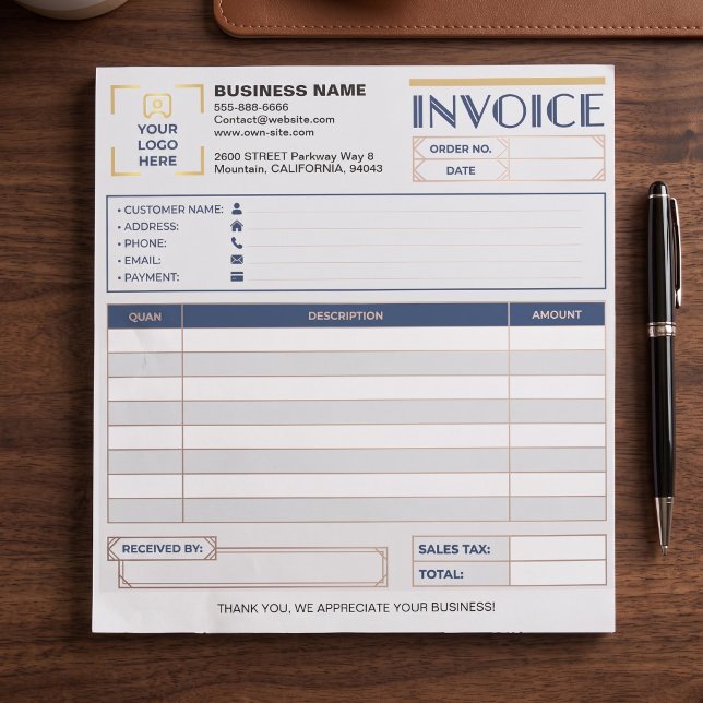 Bloco De Notas Formulários de fatura de vendas comerciais mínimas (custom logo invoice notepad, minimalist small business receipt, modern bakery invoice form)