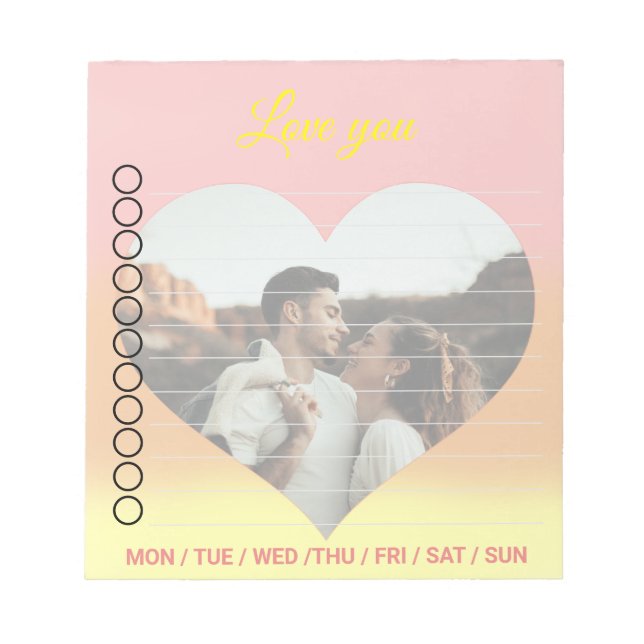 Bloco De Notas Foto Coração Romântica Sol (Frente)