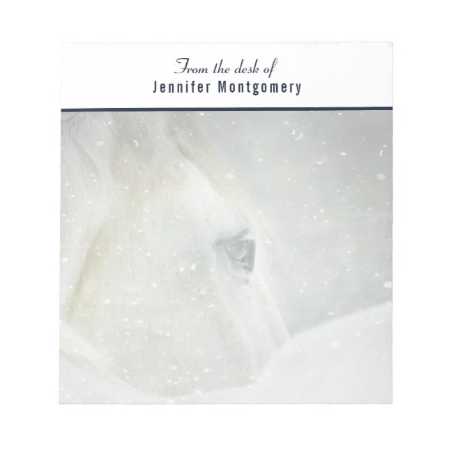 Bloco De Notas Foto de um belo Cavalo Branco no inverno (Frente)