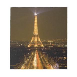 Bloco De Notas França, Paris. Vista noturna da Torre Eiffel