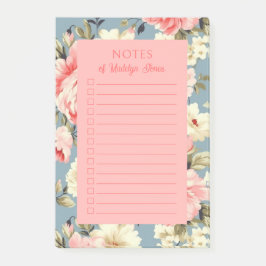 Bloco De Notas French Country Cottage Garden Floral Blush Pink