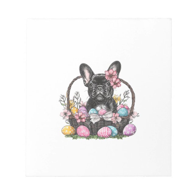 Bloco De Notas Frenchie Dog Easter Frenchie Dog Eggs Artwork T-Sh (Frente)