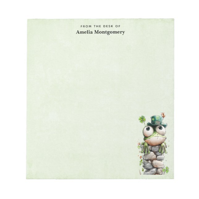 Bloco De Notas Frog with Green Hat and Shamrock Cute (Frente)