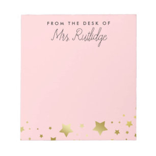 Bloco De Notas From the Desk of Light Pink Faux Gold Stars