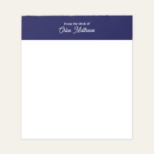 From The Desk Of White Script Navy Blue Border